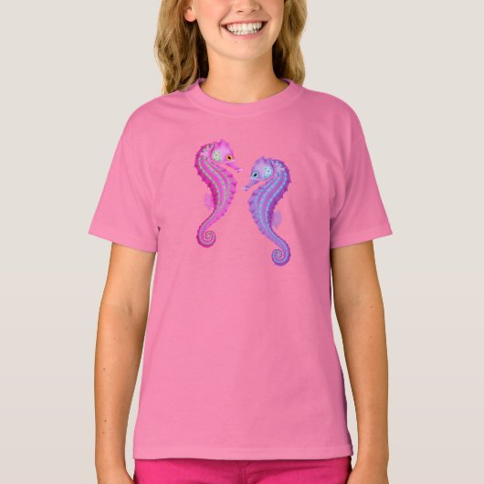 Beach Theme Roze en Paarse Seapaarden T-shirt (Voorkant)
