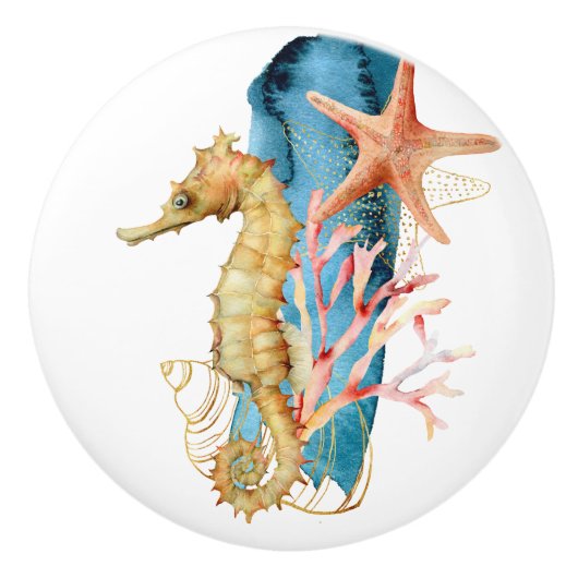 Beach Theme Seahorse Waterverf Art keramische Knoo Keramische Knop (Voorkant)