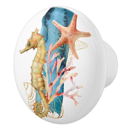 Beach Theme Seahorse Waterverf Art keramische Knoo Keramische Knop (Rechts)