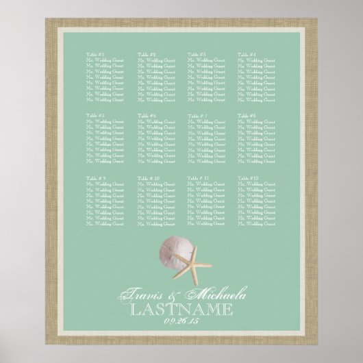 Beach Theme Seat Chart Foam Green Poster (Voorkant)