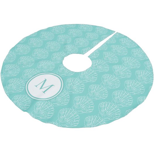 Beach Theme Shell Monogram Turquoise Kerstboom Rok (Gekanteld)