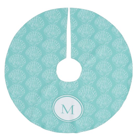 Beach Theme Shell Monogram Turquoise Kerstboom Rok (Voorkant)