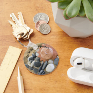 Beach Theme Terra Cotta Sun, Sand and Rocks Custom Sleutelhanger