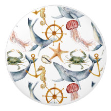 Beach Theme Waterverf Pattern Ceramic Knob.
