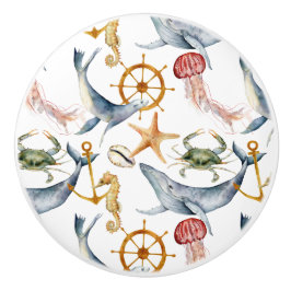Beach Theme Waterverf Pattern Ceramic Knob. Keramische Knop