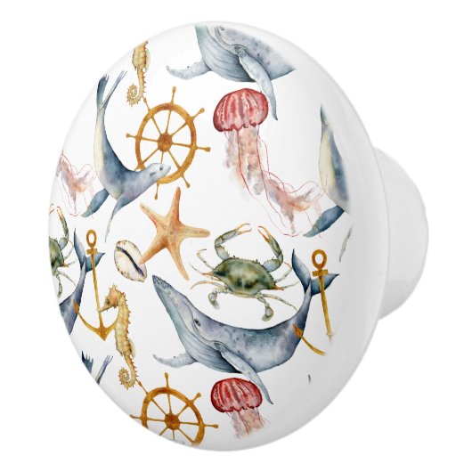 Beach Theme Waterverf Pattern Ceramic Knob. Keramische Knop (Rechts)