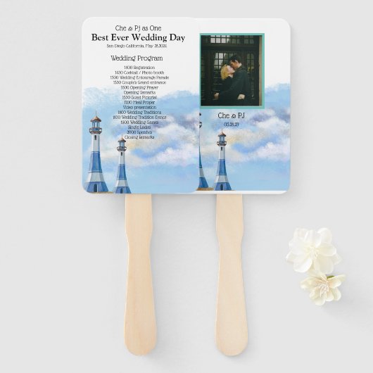 Beach Theme Weddenprogramma Handwaaier (Voorkant en achterkant)