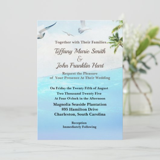 Beach Theme Weddenschap Kaart (Staand voorkant)