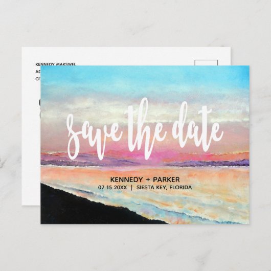 Beach Theme Weddenschap Save the Date Briefkaart (Voorkant / Achterkant)
