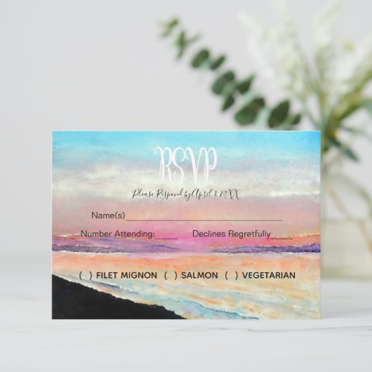Beach Theme Wedding RSVP Kaart (Staand voorkant)
