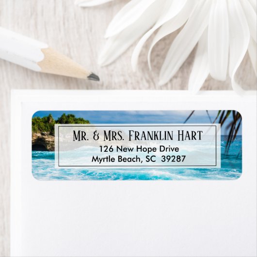 Beach Theme Weduwadres Etiket (Insitu)