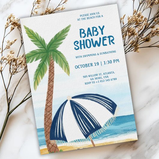 Beach-themed baby shower Invitation Kaart