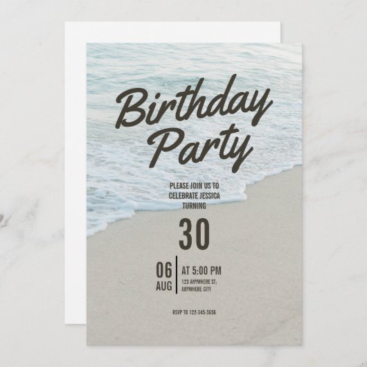 Beach Themed Birthday Party Invitation (Voorkant / Achterkant)