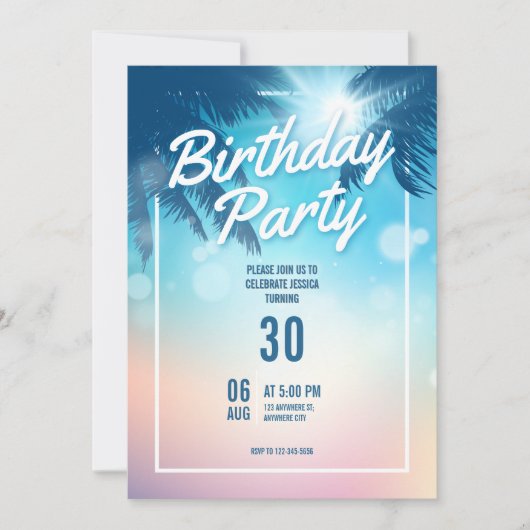 Beach Themed Birthday Party Invitation (Voorkant)