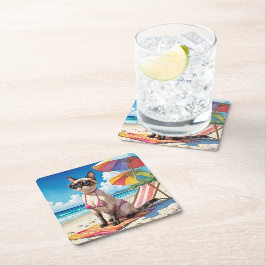Beach themed for Siamese Cat lovers Kartonnen Onderzetters (Insitu)