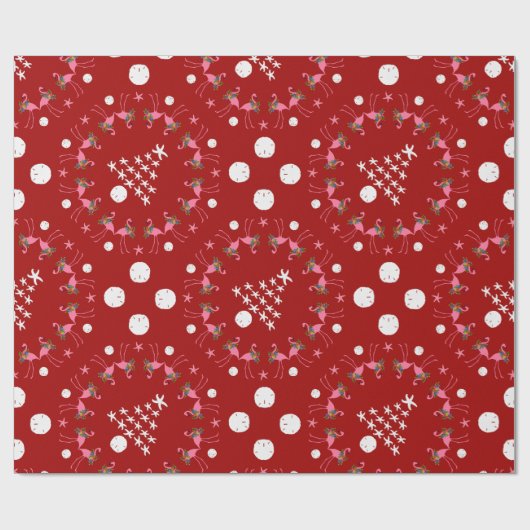 Beach Thémed Red Kerstmis Flamingo Sand Dollars Cadeaupapier (Vlak)
