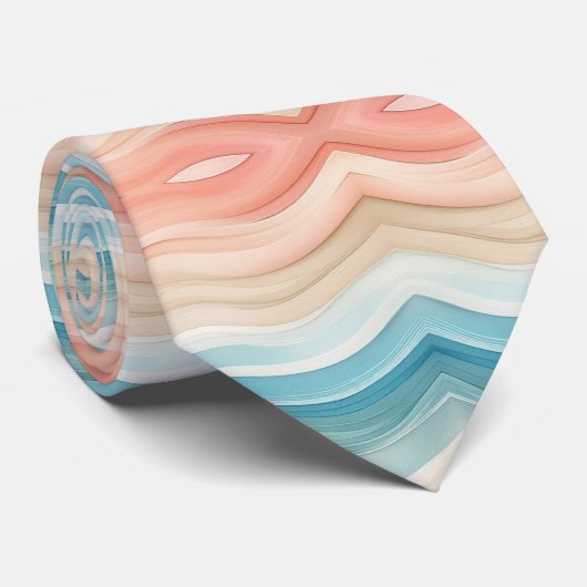 Beach Themed Watercolor Stripes Neck Tie Stropdas (Opgerold)