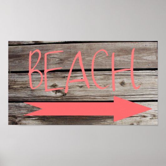 Beach This Way Faux Wood Poster (Voorkant)