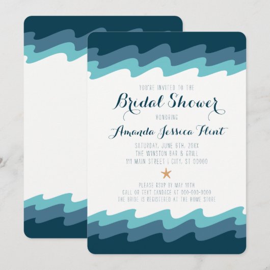 Beach Thleed Bridal Shower Invitation - Blue Wave Kaart (Voorkant / Achterkant)