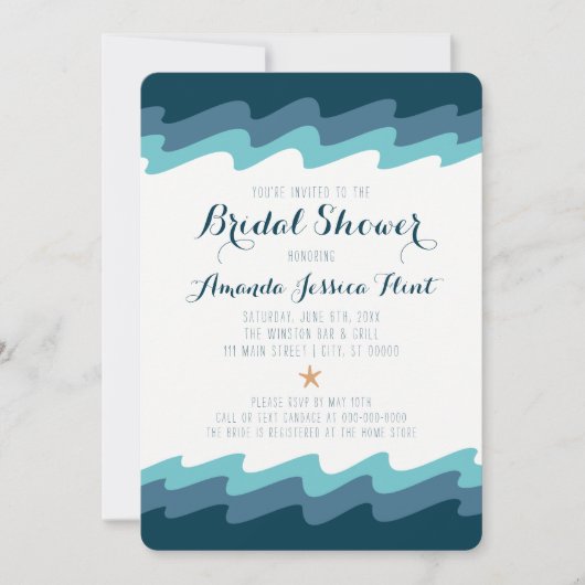 Beach Thleed Bridal Shower Invitation - Blue Wave Kaart (Voorkant)