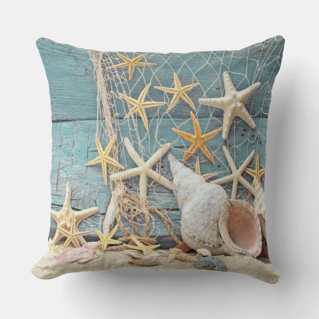 Beach Thleed Conch Shell, Starfish & Vissen Net Buitenkussen (Voorkant)