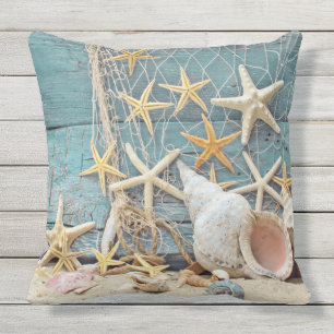 Beach Thleed Conch Shell, Starfish & Vissen Net Buitenkussen