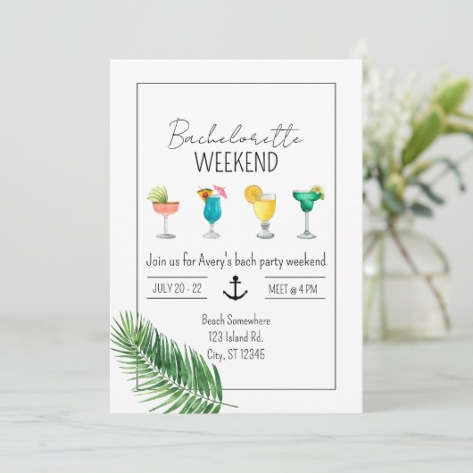 Beach-Thmed Bachelorette Weekend Invite Kaart (Staand voorkant)