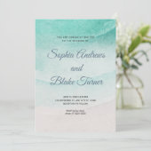 Beach Thmed Sand and Water Wedding Kaart (Staand voorkant)