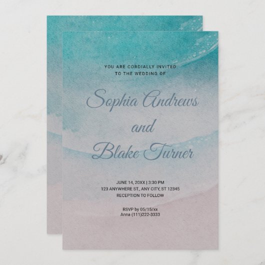 Beach Thmed Sand and Water Wedding Kaart (Voorkant / Achterkant)