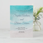 Beach Thmed Sand and Water Wedding Kaart (Staand voorkant)