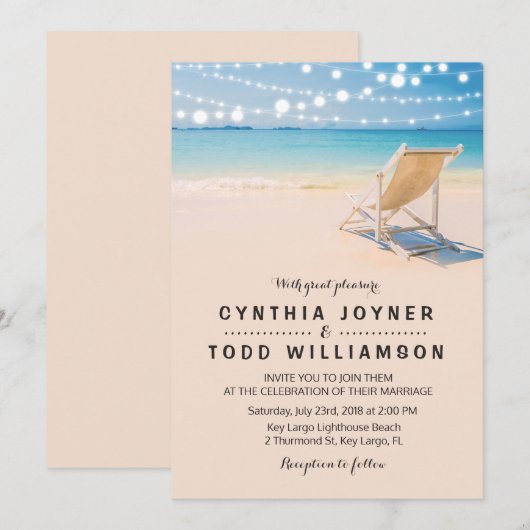 Beach ThMED Wedding Invitation Kaart (Voorkant / Achterkant)