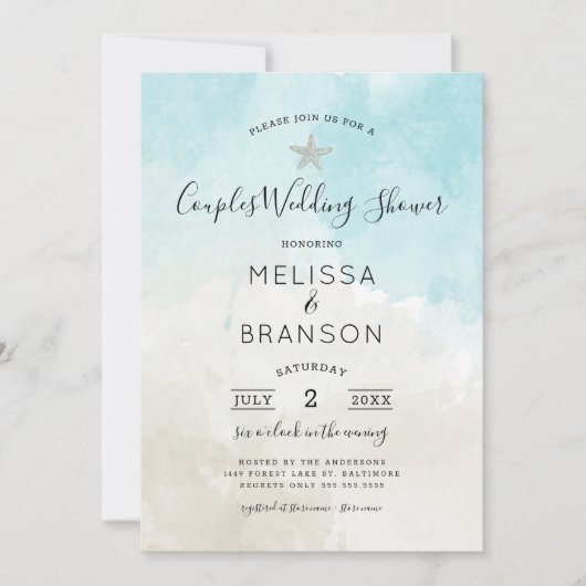 Beach Thmet Waterverf Couples bruiloft Kaart (Voorkant)