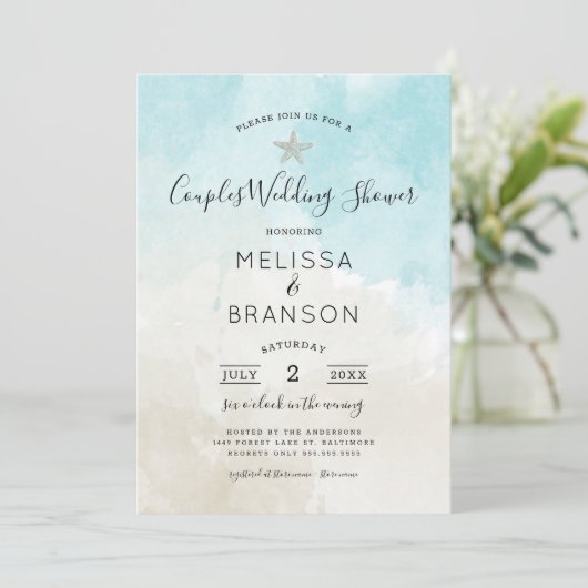 Beach Thmet Waterverf Couples bruiloft Kaart (Staand voorkant)