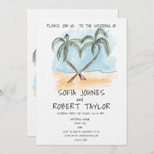 Beach Thormed waterverf Calligraphy Palm Tropic Kaart (Voorkant / Achterkant)