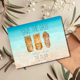 Beach Tiki Mask Wedding Save the Dates Aankondigingskaart