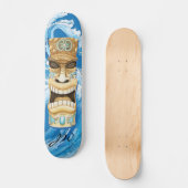 Beach Tiki Wave Blue Monogram Persoonlijk Skateboard (Voorkant)