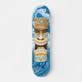 Beach Tiki Wave Blue Monogram Persoonlijk Skateboard (Voorkant)
