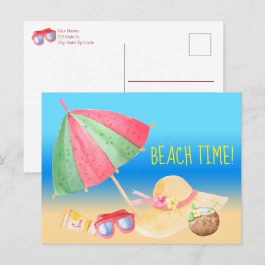 Beach Time! Briefkaart (Voorkant / Achterkant)