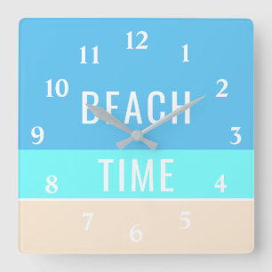 Beach Time Modern Vacation Home Blue Sjabloon Vierkante Klok