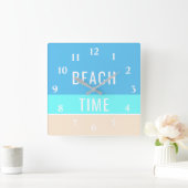 Beach Time Modern Vacation Home Blue Sjabloon Vierkante Klok (Huis)