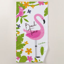 Beach Time Pink Flamingo and Parrot Strandlaken