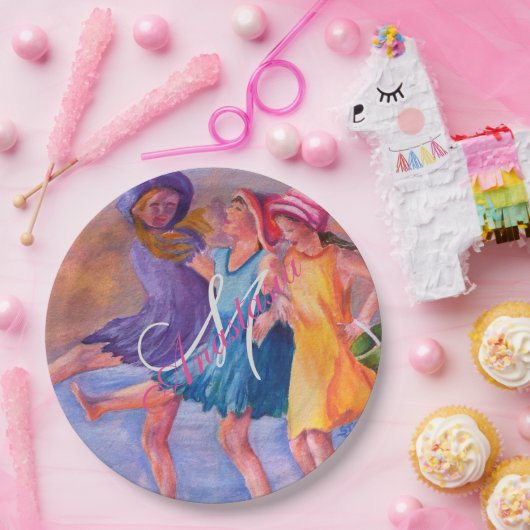 BEACH TIME VRIENDINNEN MONOGRAM PARTIJ PAPIEREN BORDJE (Feest)