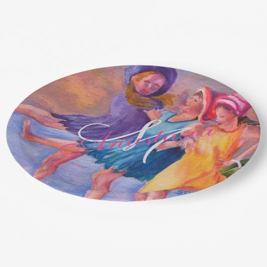 BEACH TIME VRIENDINNEN MONOGRAM PARTIJ PAPIEREN BORDJE (Gekanteld)