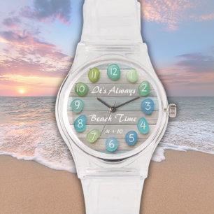 Beach Time Zee Glass en Driftwood Custom Horloge