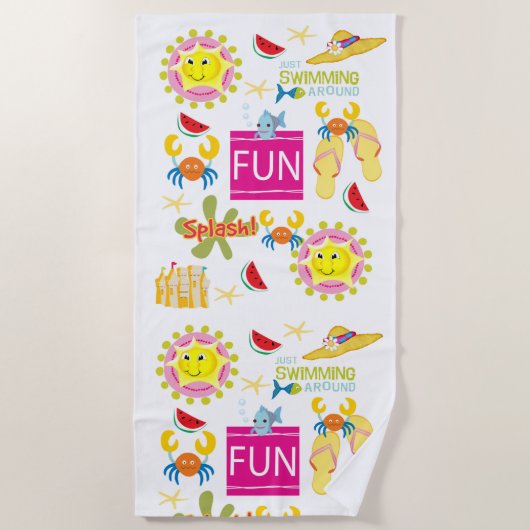 Beach Towel Crab Sun Fun Strandlaken (Voorkant)