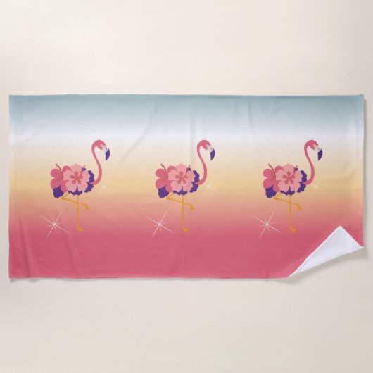 Beach Towel Flamingo Sunset, voeg Naam toe Strandlaken (Voorkant)