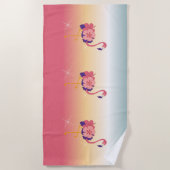 Beach Towel Flamingo Sunset, voeg Naam toe Strandlaken (Voorkant)