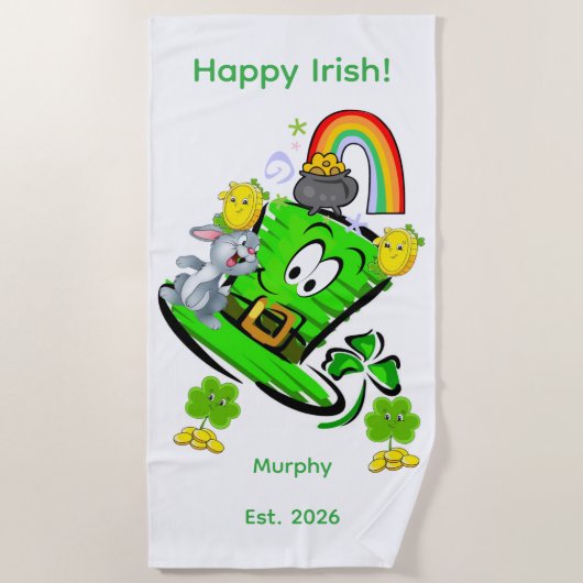 Beach Towel Happy St. Patrick's Day Rabbit Strandlaken (Voorkant)