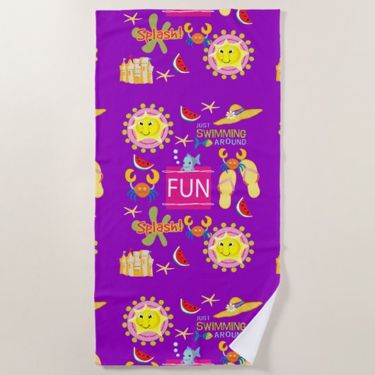 Beach Towel Paars Fun Sun Strandlaken (Voorkant)