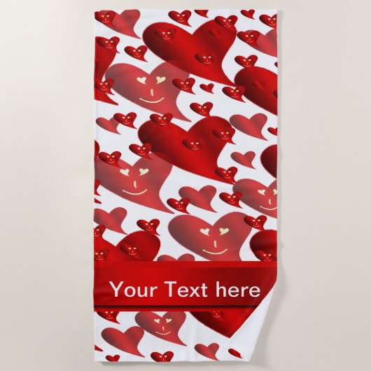Beach Towel red grappige harten Strandlaken (Voorkant)